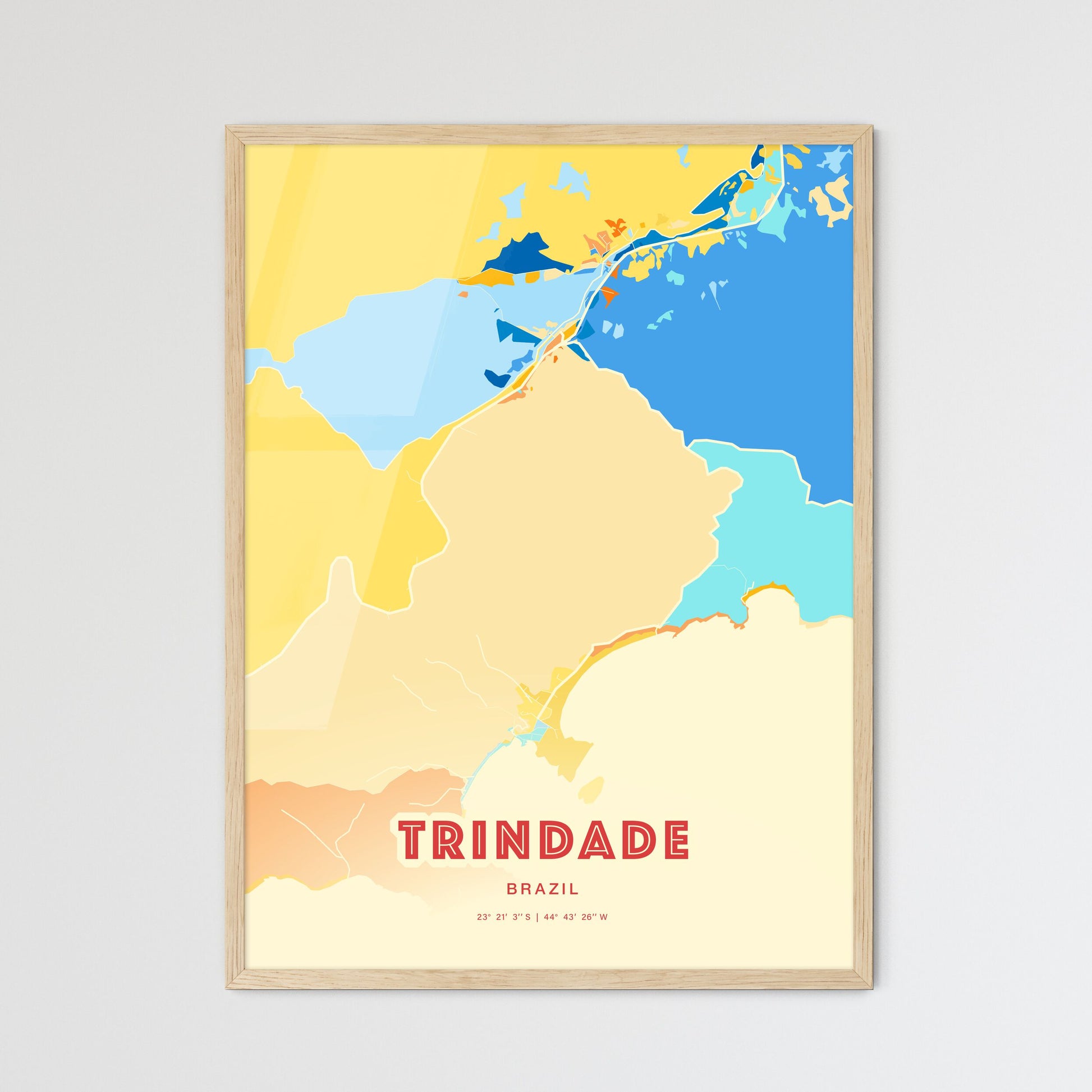 Colorful TRINDADE BRAZIL Fine Art Map Blue Orange