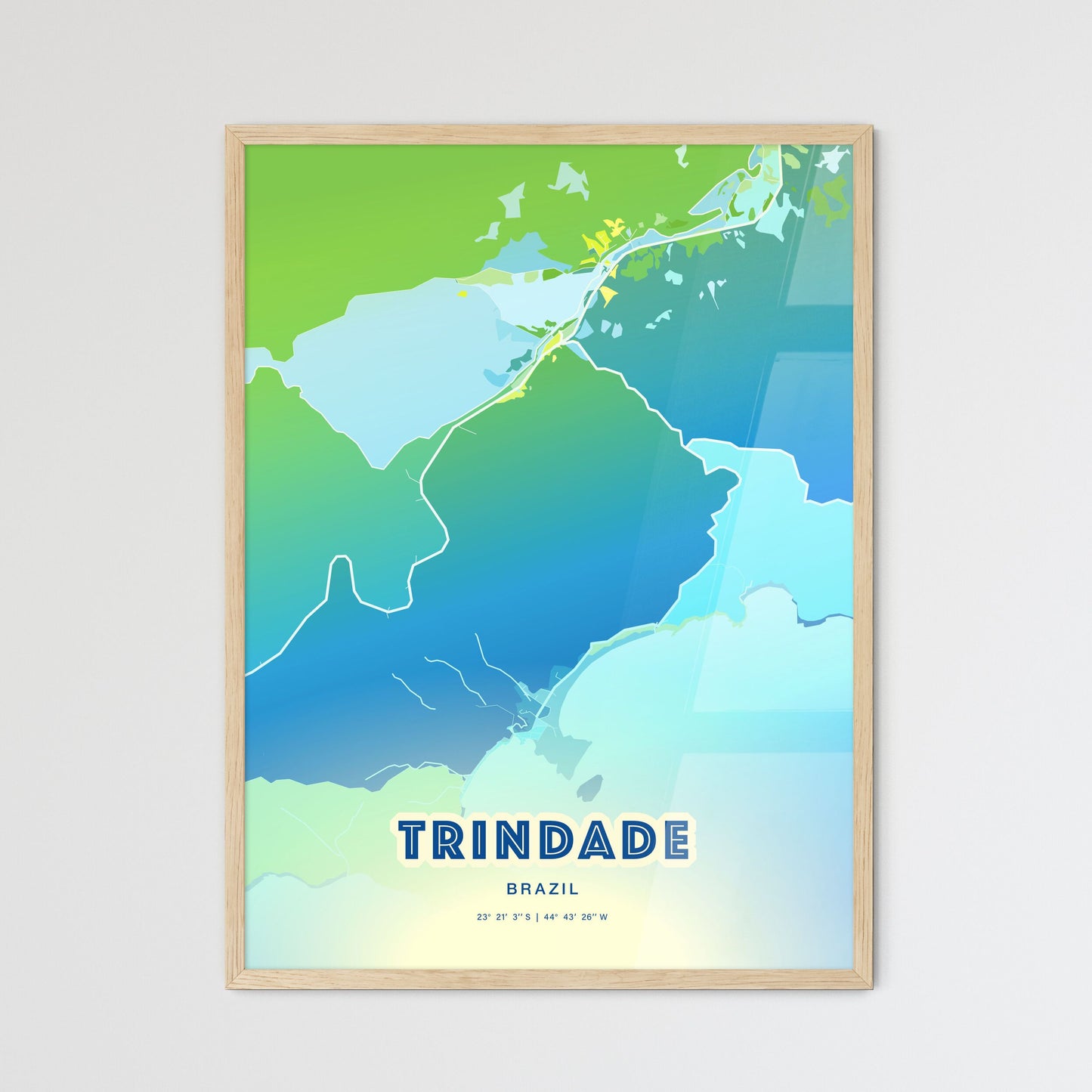 Colorful TRINDADE BRAZIL Fine Art Map Cool Blue