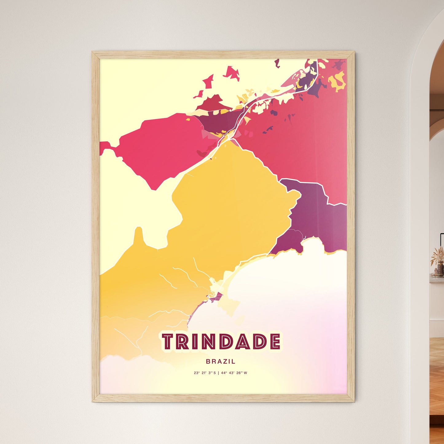 Colorful TRINDADE BRAZIL Fine Art Map Hot Red