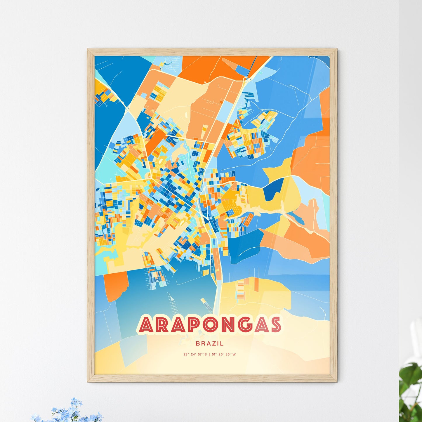 Colorful ARAPONGAS BRAZIL Fine Art Map Blue Orange