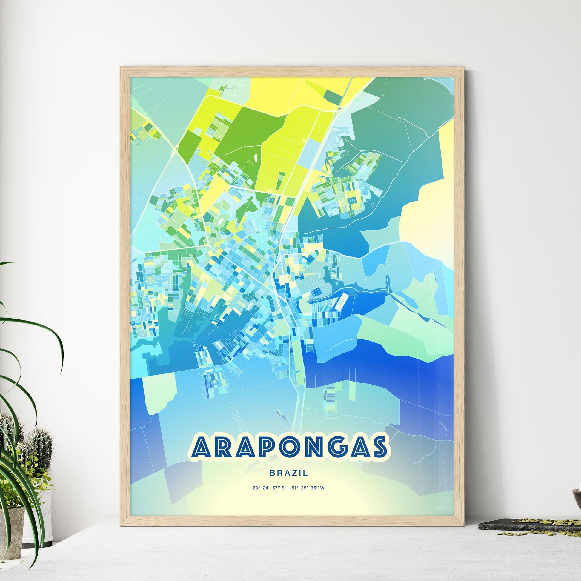 Colorful ARAPONGAS BRAZIL Fine Art Map Cool Blue