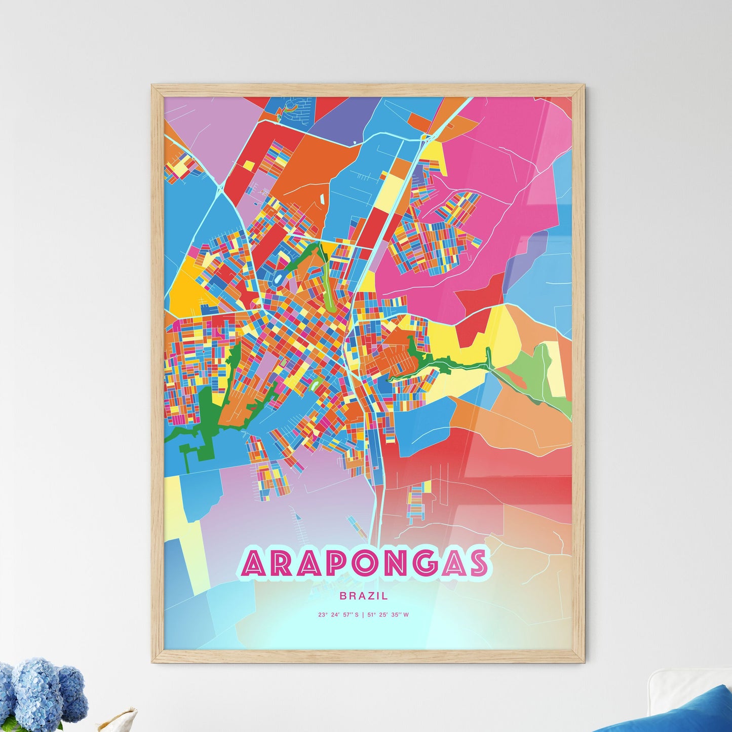 Colorful ARAPONGAS BRAZIL Fine Art Map Crazy Colors