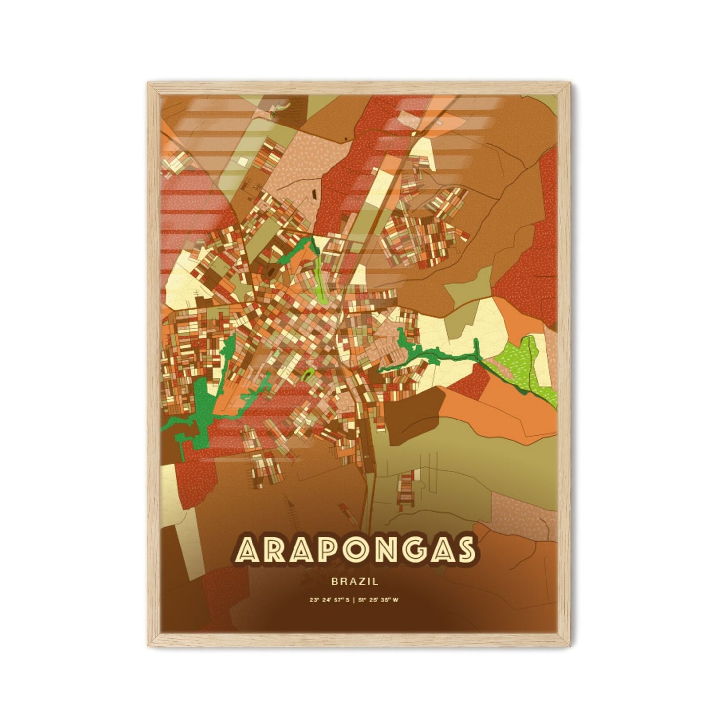 Colorful ARAPONGAS BRAZIL Fine Art Map Farmhouse