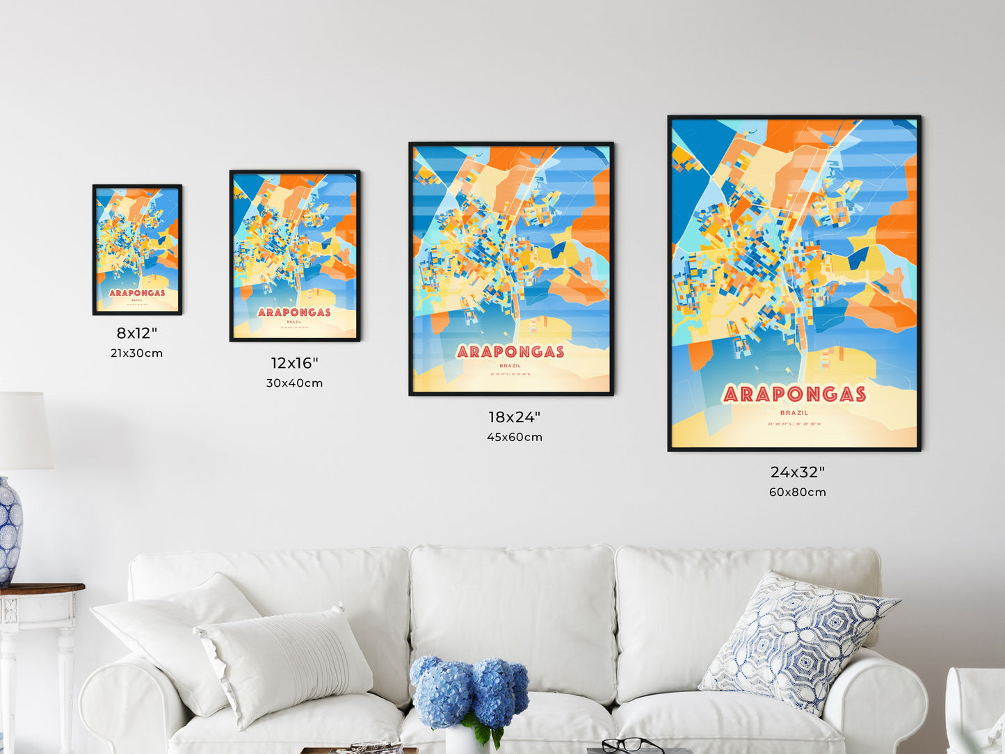 Colorful ARAPONGAS BRAZIL Fine Art Map Blue Orange