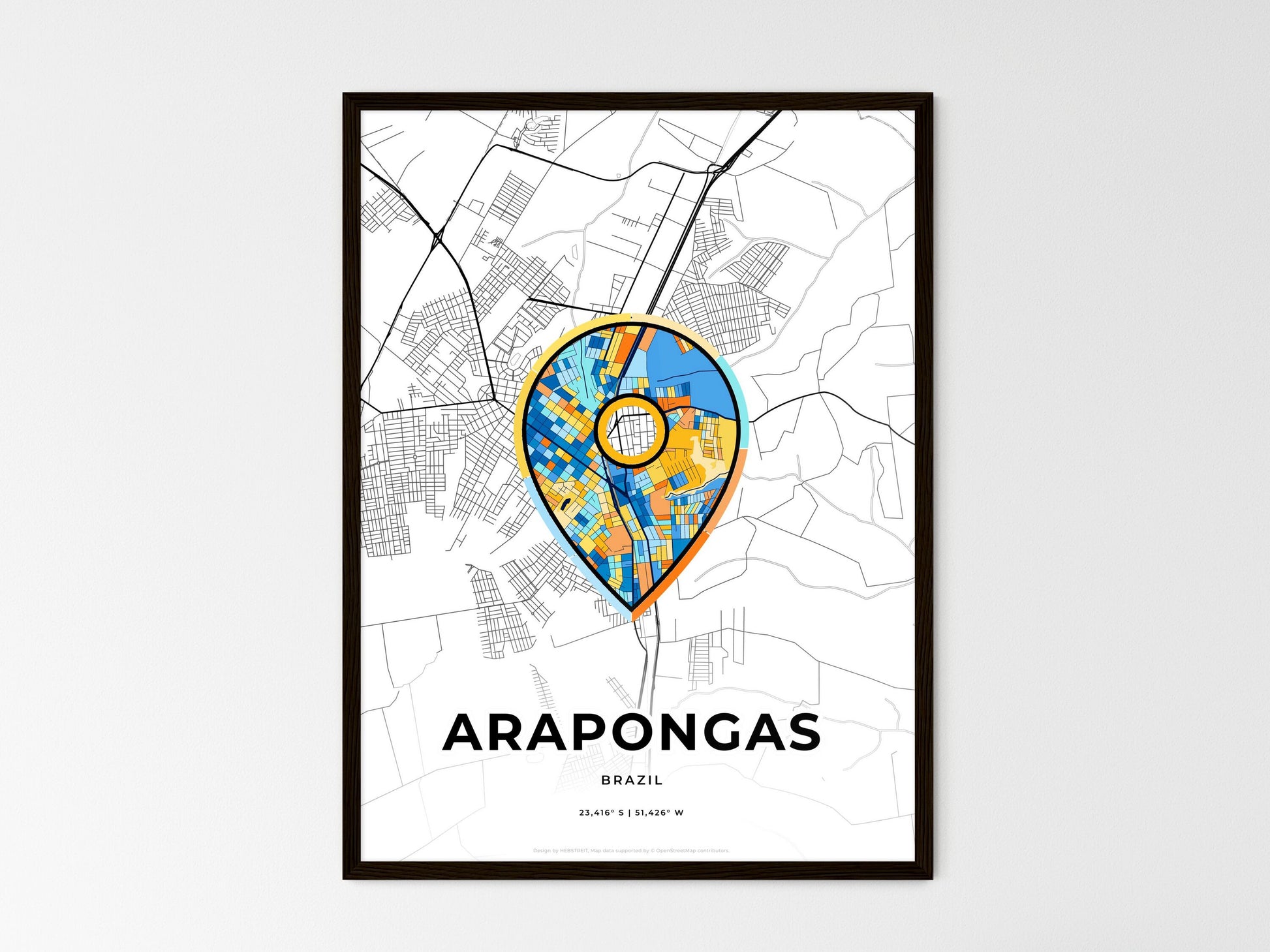 Arapongas Brazil wedding art map with pointer icon