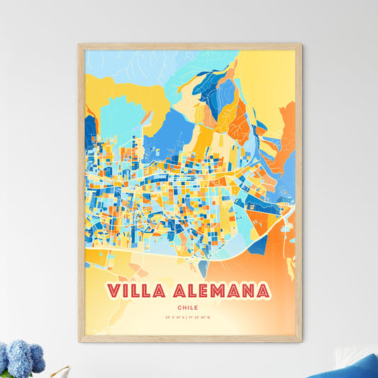 Colorful VILLA ALEMANA CHILE Fine Art Map Blue Orange