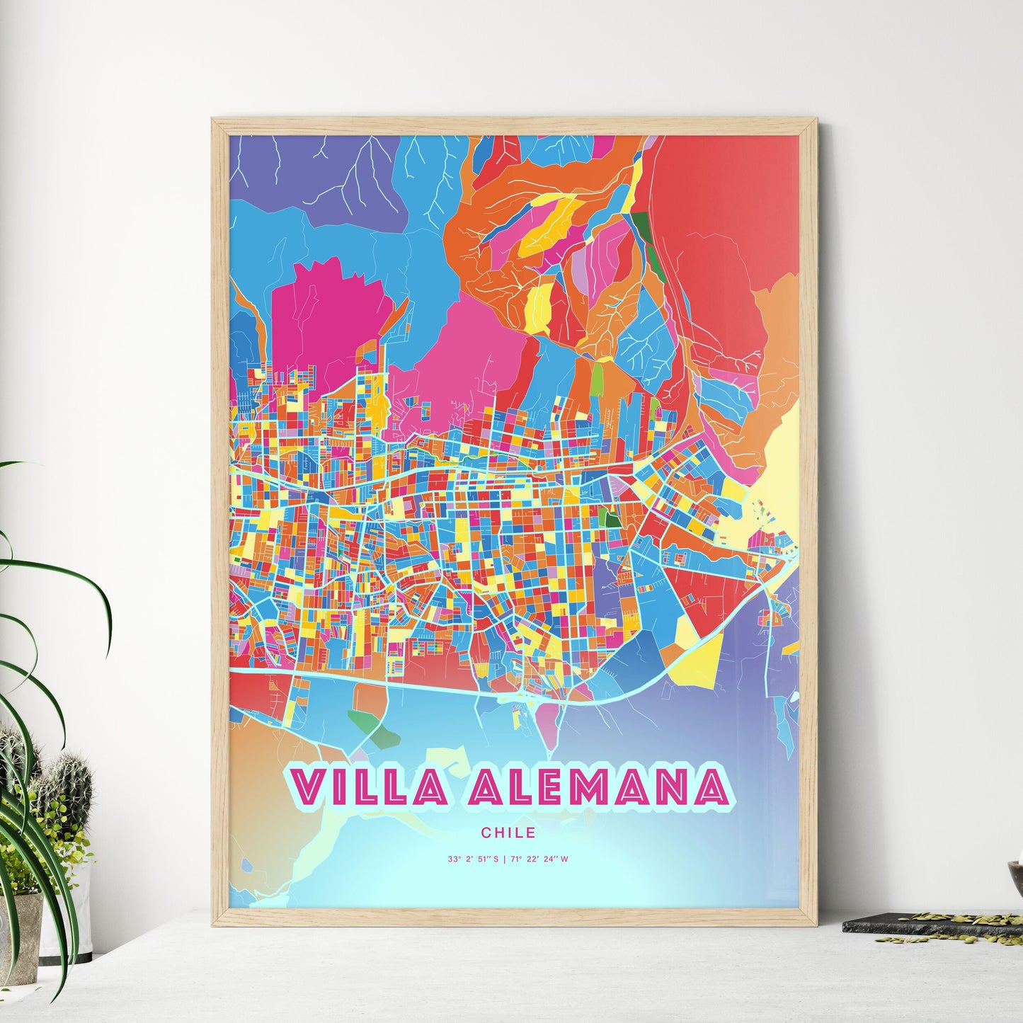 Colorful VILLA ALEMANA CHILE Fine Art Map Crazy Colors