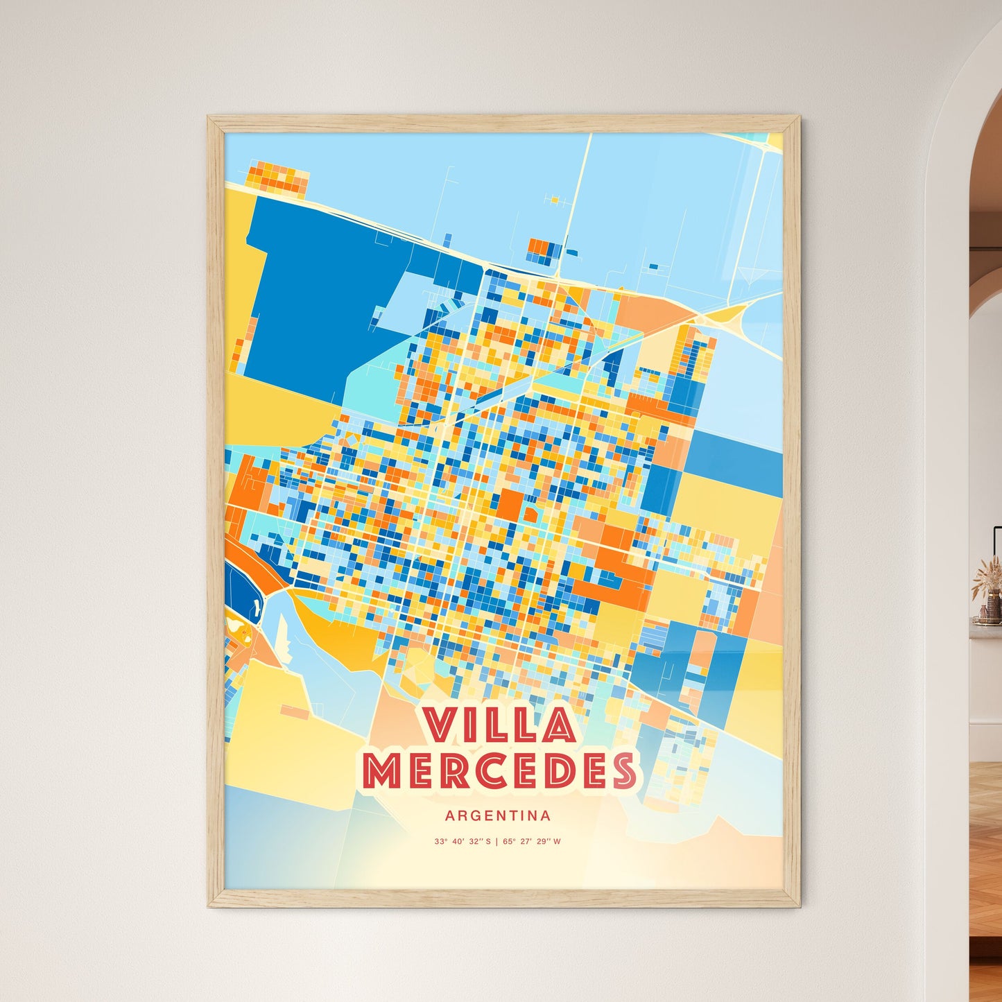 Colorful VILLA MERCEDES ARGENTINA Fine Art Map Blue Orange