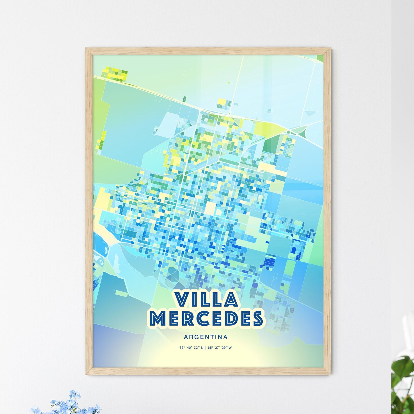 Colorful VILLA MERCEDES ARGENTINA Fine Art Map Cool Blue