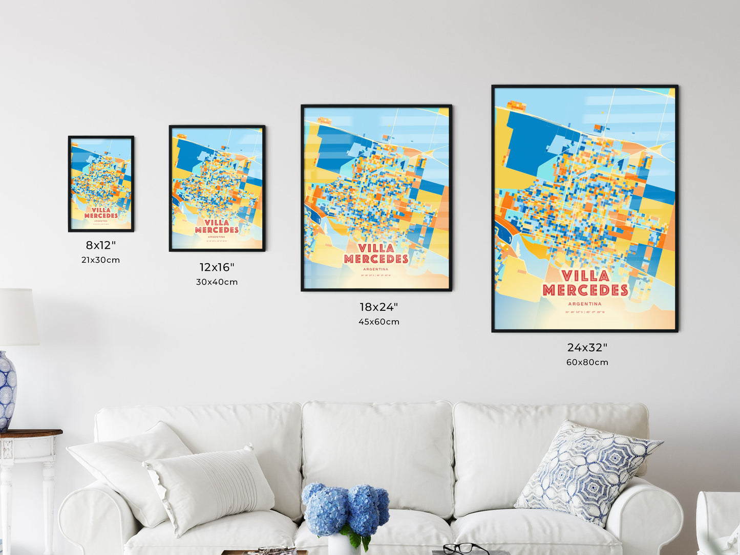 Colorful VILLA MERCEDES ARGENTINA Fine Art Map Blue Orange