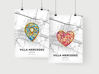 VILLA MERCEDES ARGENTINA minimal art map with a colorful icon.