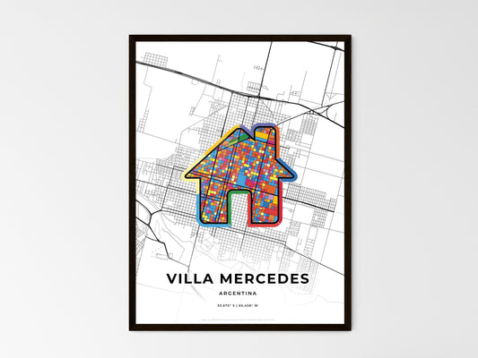 Villa Mercedes Argentina wedding art map with home icon