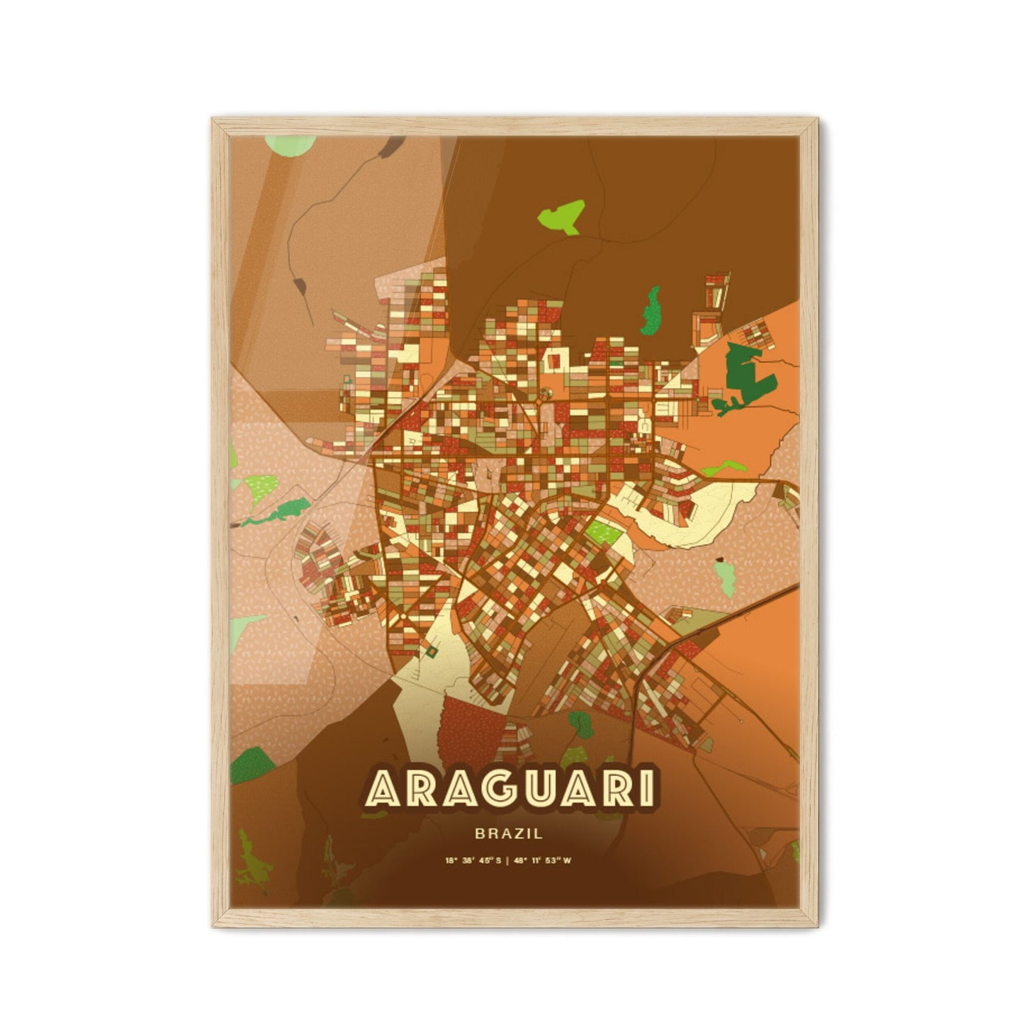 Colorful ARAGUARI BRAZIL Fine Art Map Farmhouse