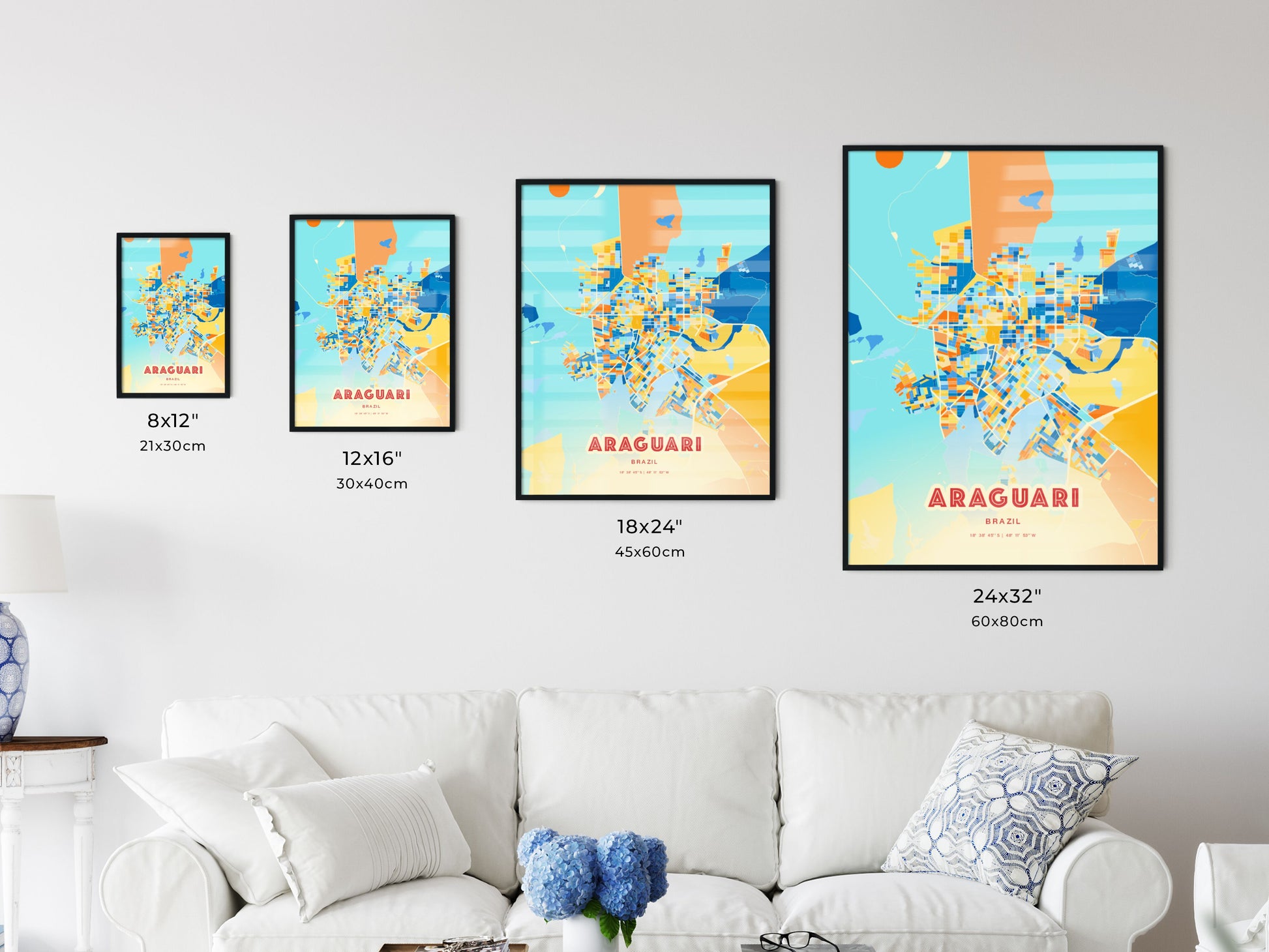 Colorful ARAGUARI BRAZIL Fine Art Map Blue Orange