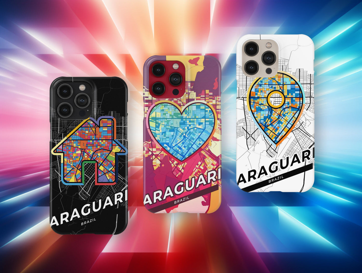 Araguari Brazil slim phone case with colorful icon. Birthday, wedding or housewarming gift. Couple match cases.