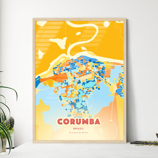 Colorful CORUMBA BRAZIL Fine Art Map Blue Orange