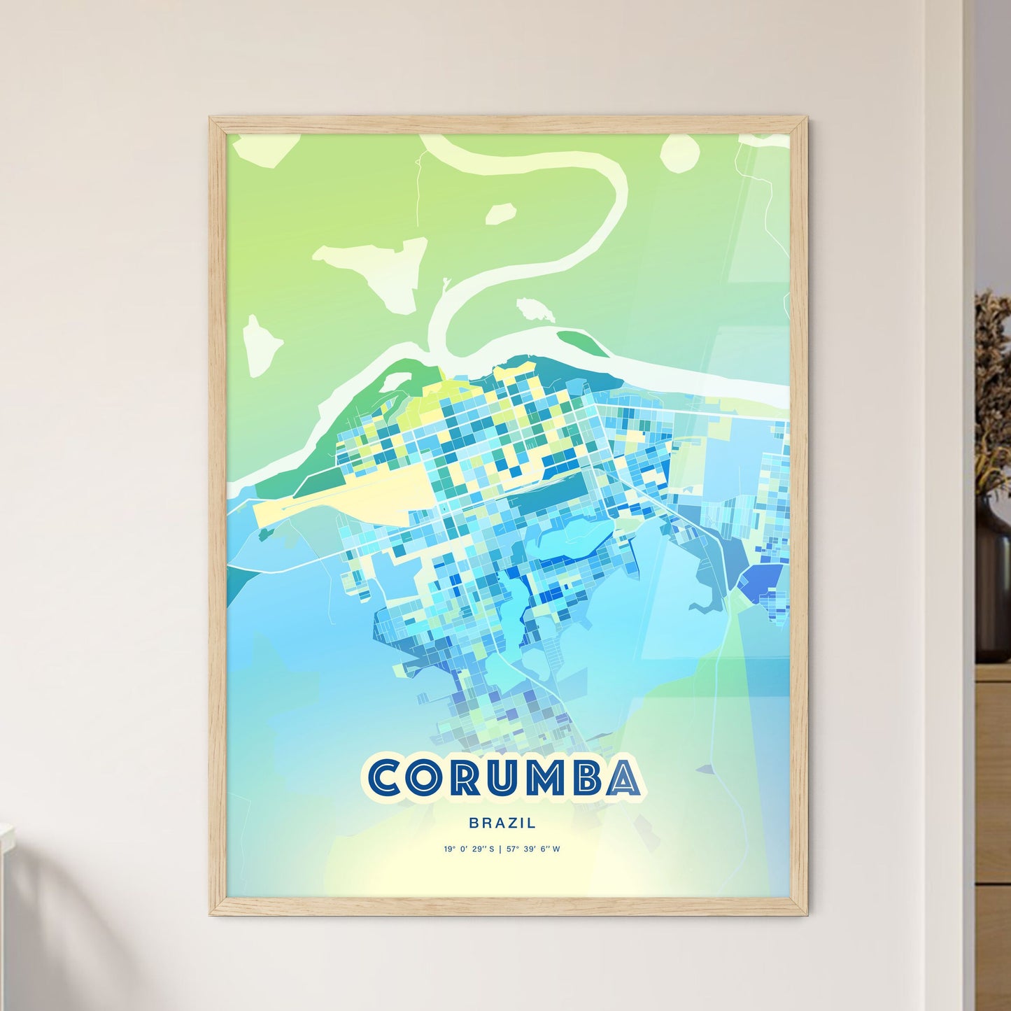 Colorful CORUMBA BRAZIL Fine Art Map Cool Blue
