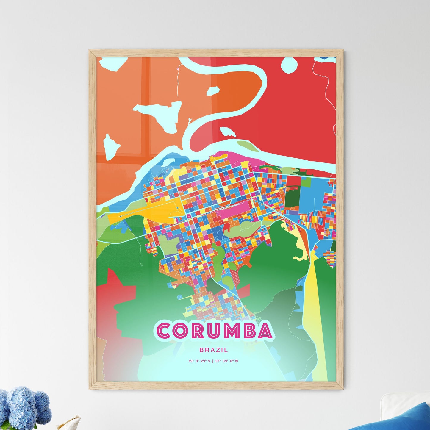 Colorful CORUMBA BRAZIL Fine Art Map Crazy Colors