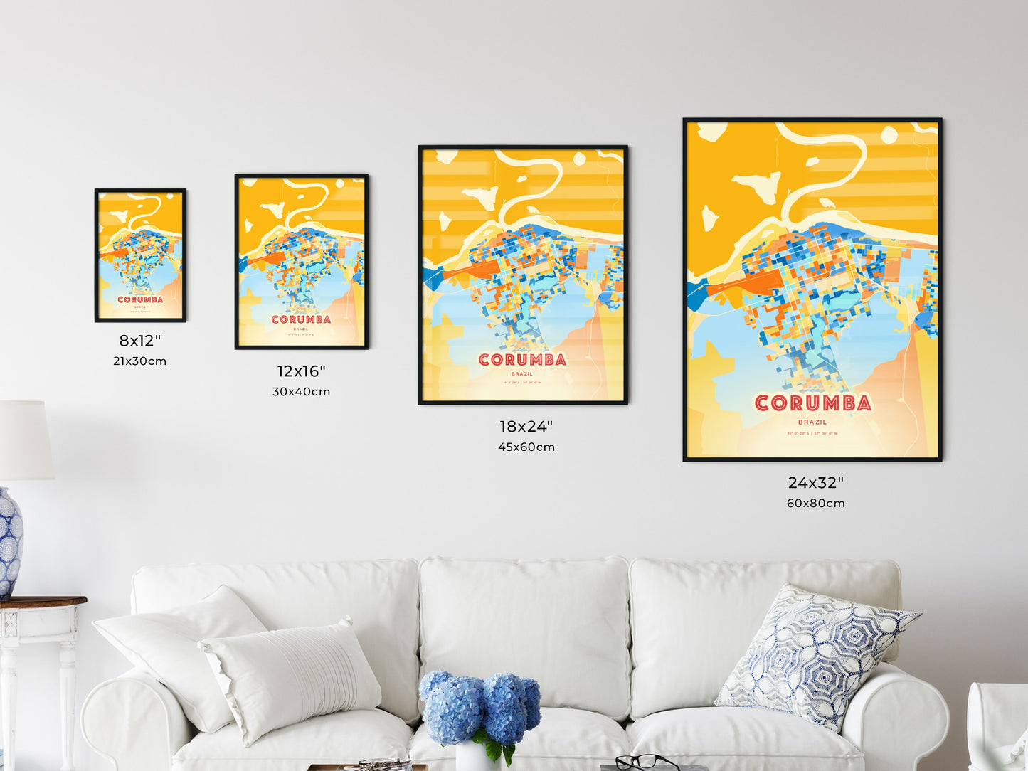Colorful CORUMBA BRAZIL Fine Art Map Blue Orange