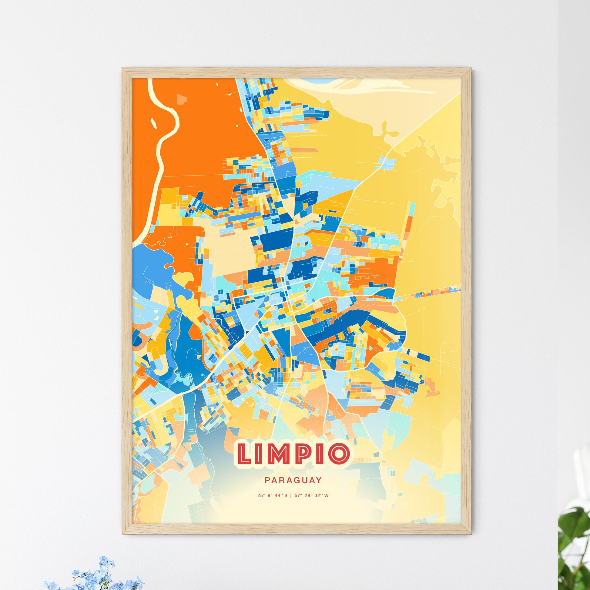 Colorful LIMPIO PARAGUAY Fine Art Map Blue Orange