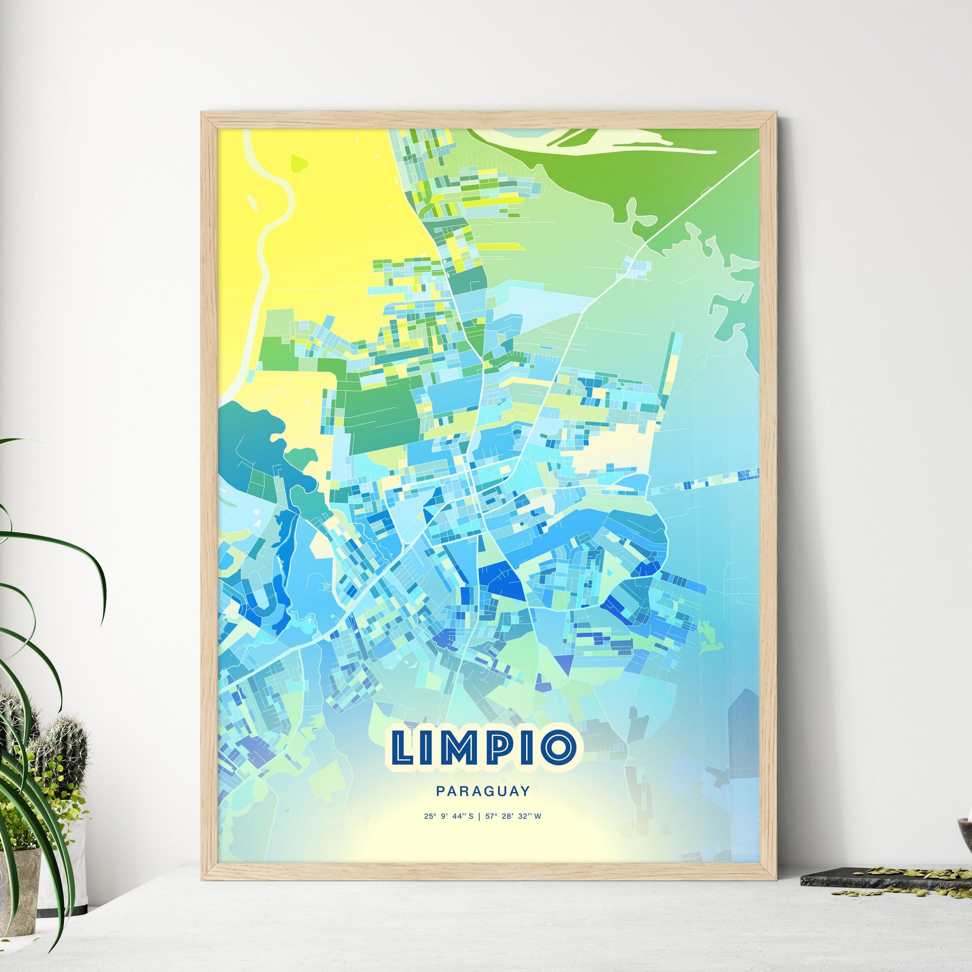 Colorful LIMPIO PARAGUAY Fine Art Map Cool Blue