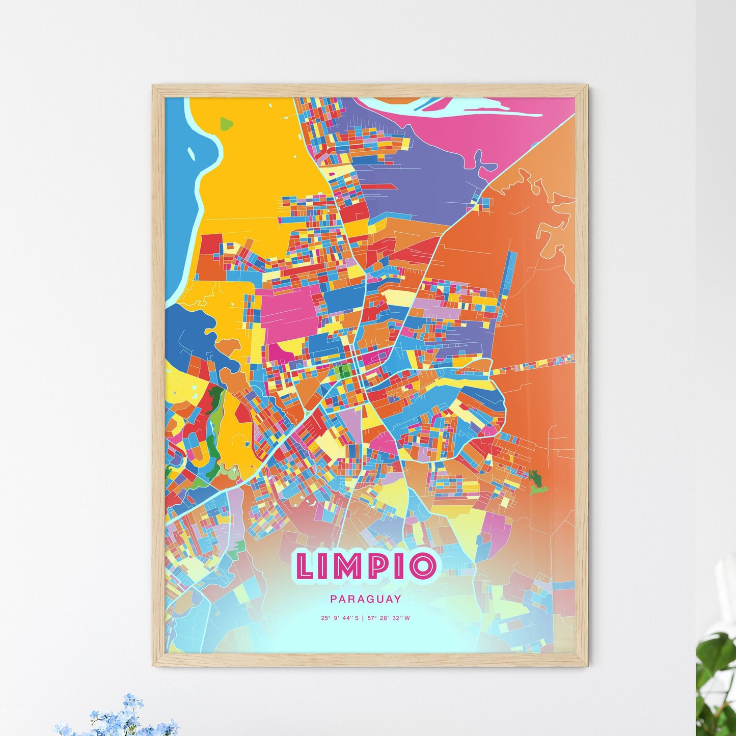 Colorful LIMPIO PARAGUAY Fine Art Map Crazy Colors
