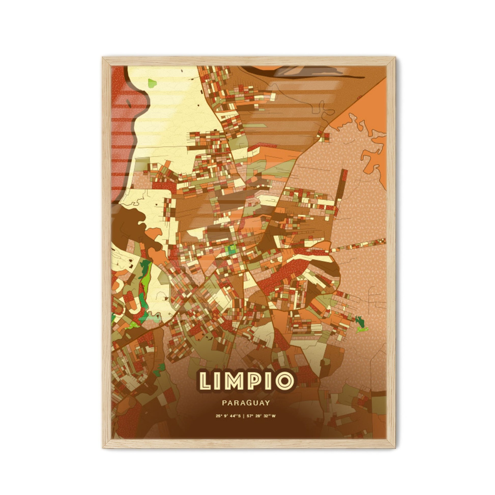 Colorful LIMPIO PARAGUAY Fine Art Map Farmhouse