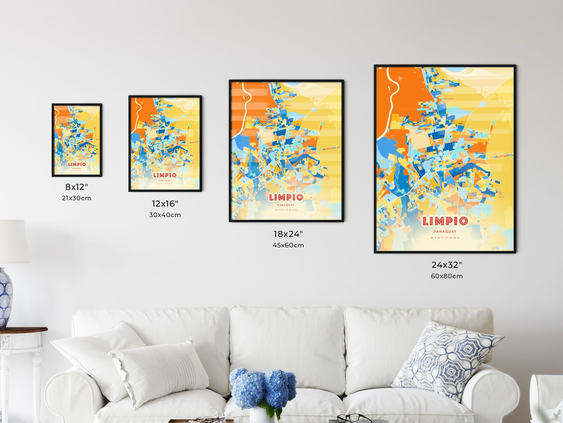 Colorful LIMPIO PARAGUAY Fine Art Map Blue Orange