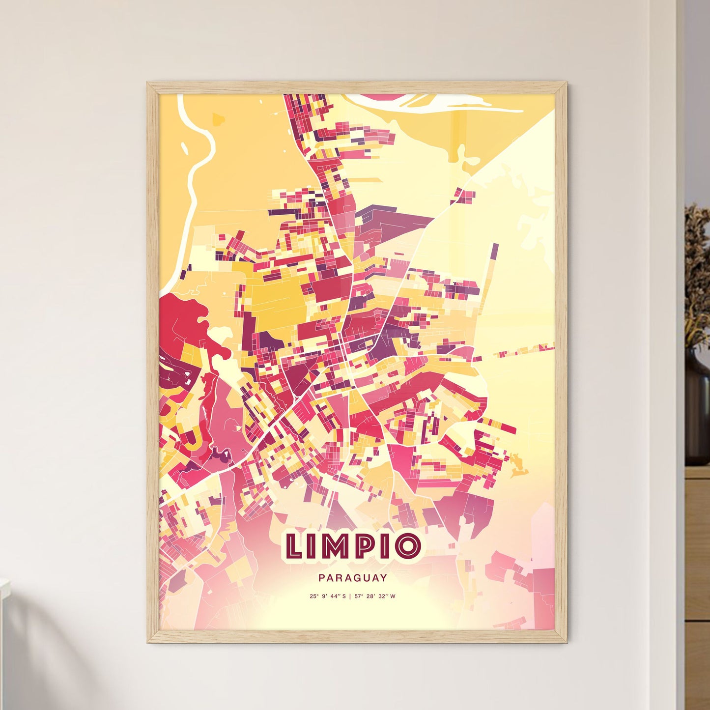 Colorful LIMPIO PARAGUAY Fine Art Map Hot Red