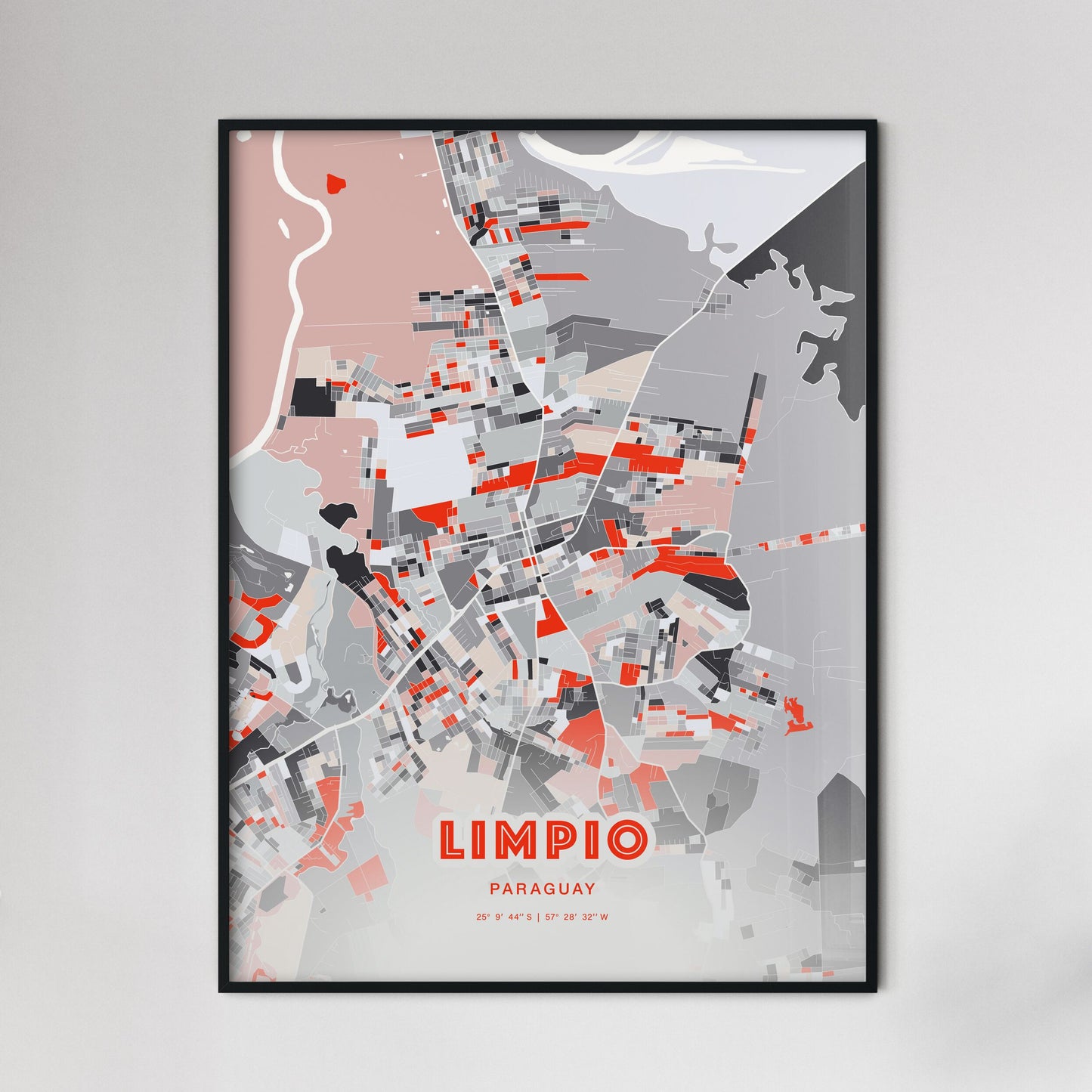 Colorful LIMPIO PARAGUAY Fine Art Map Modern