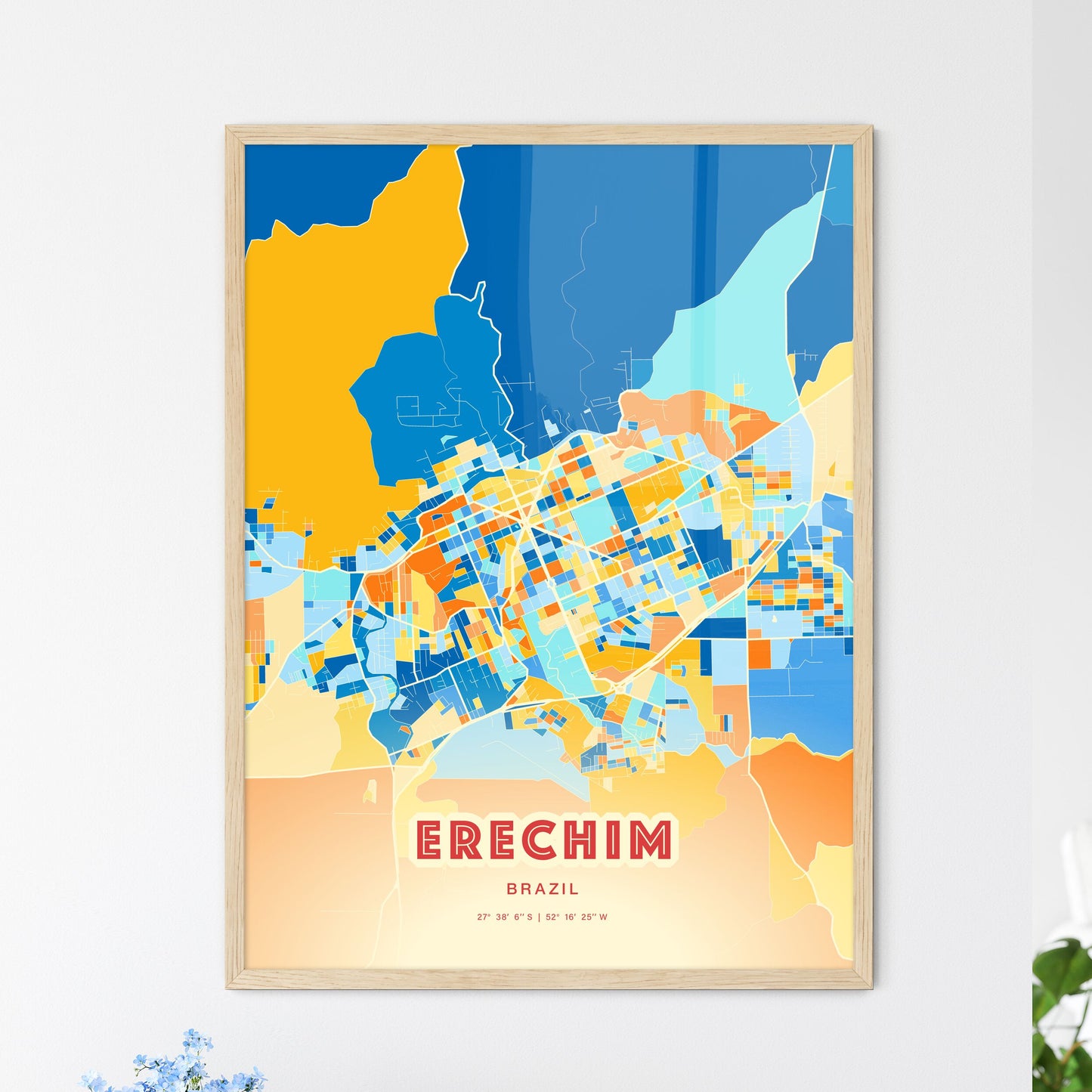 Colorful ERECHIM BRAZIL Fine Art Map Blue Orange