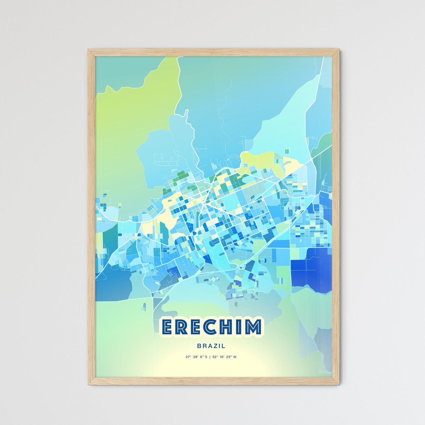 Colorful ERECHIM BRAZIL Fine Art Map Cool Blue