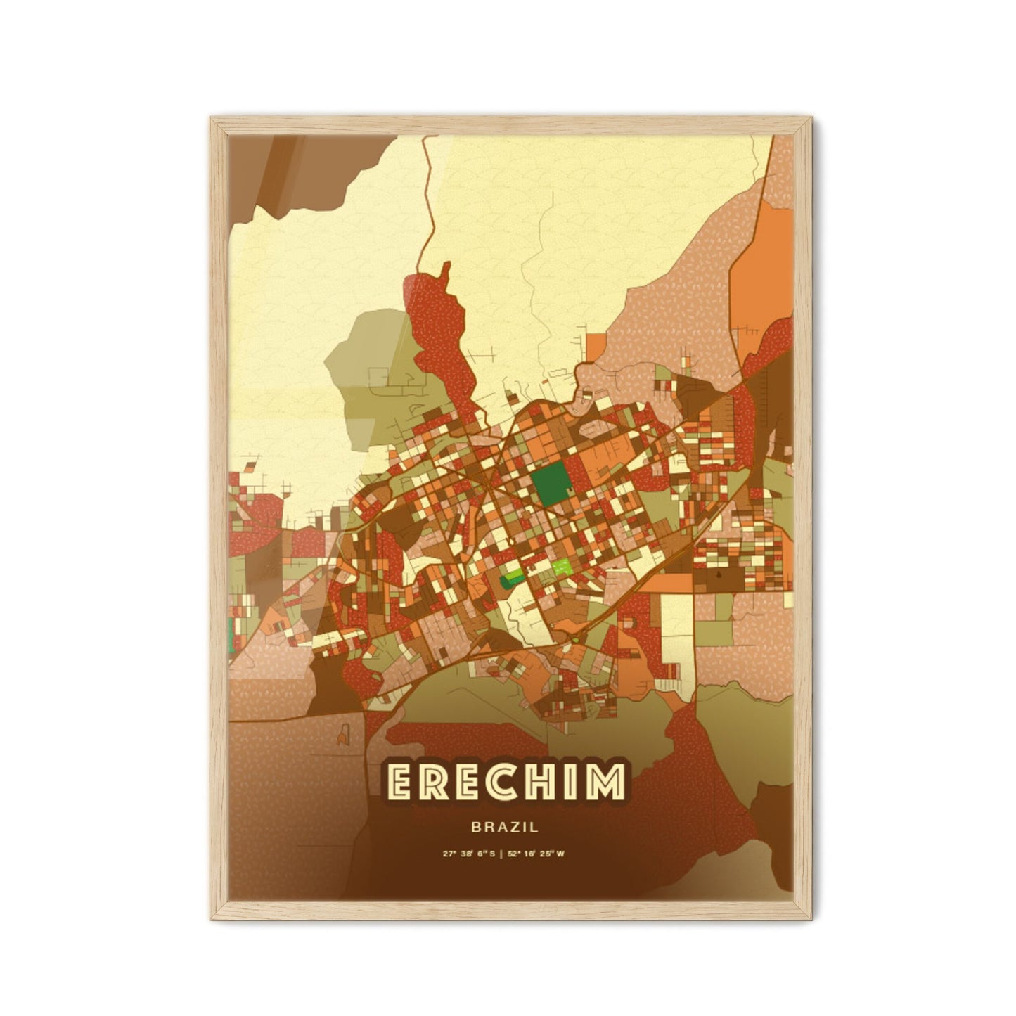 Colorful ERECHIM BRAZIL Fine Art Map Farmhouse