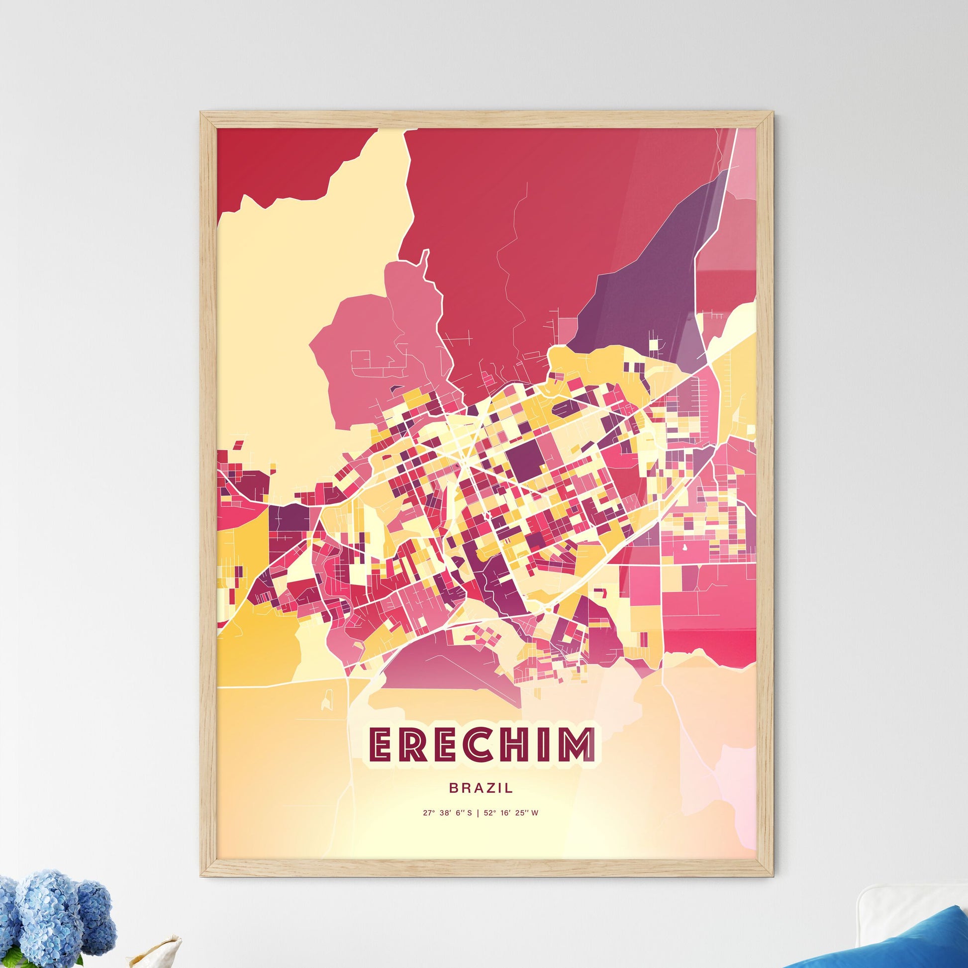 Colorful ERECHIM BRAZIL Fine Art Map Hot Red