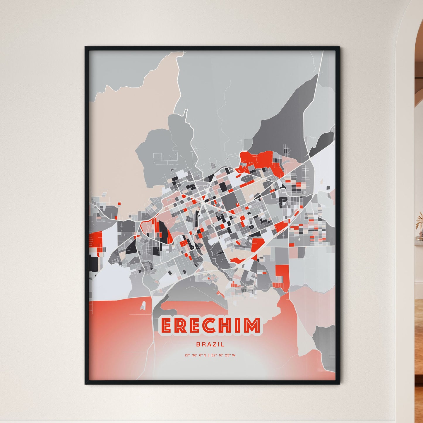 Colorful ERECHIM BRAZIL Fine Art Map Modern