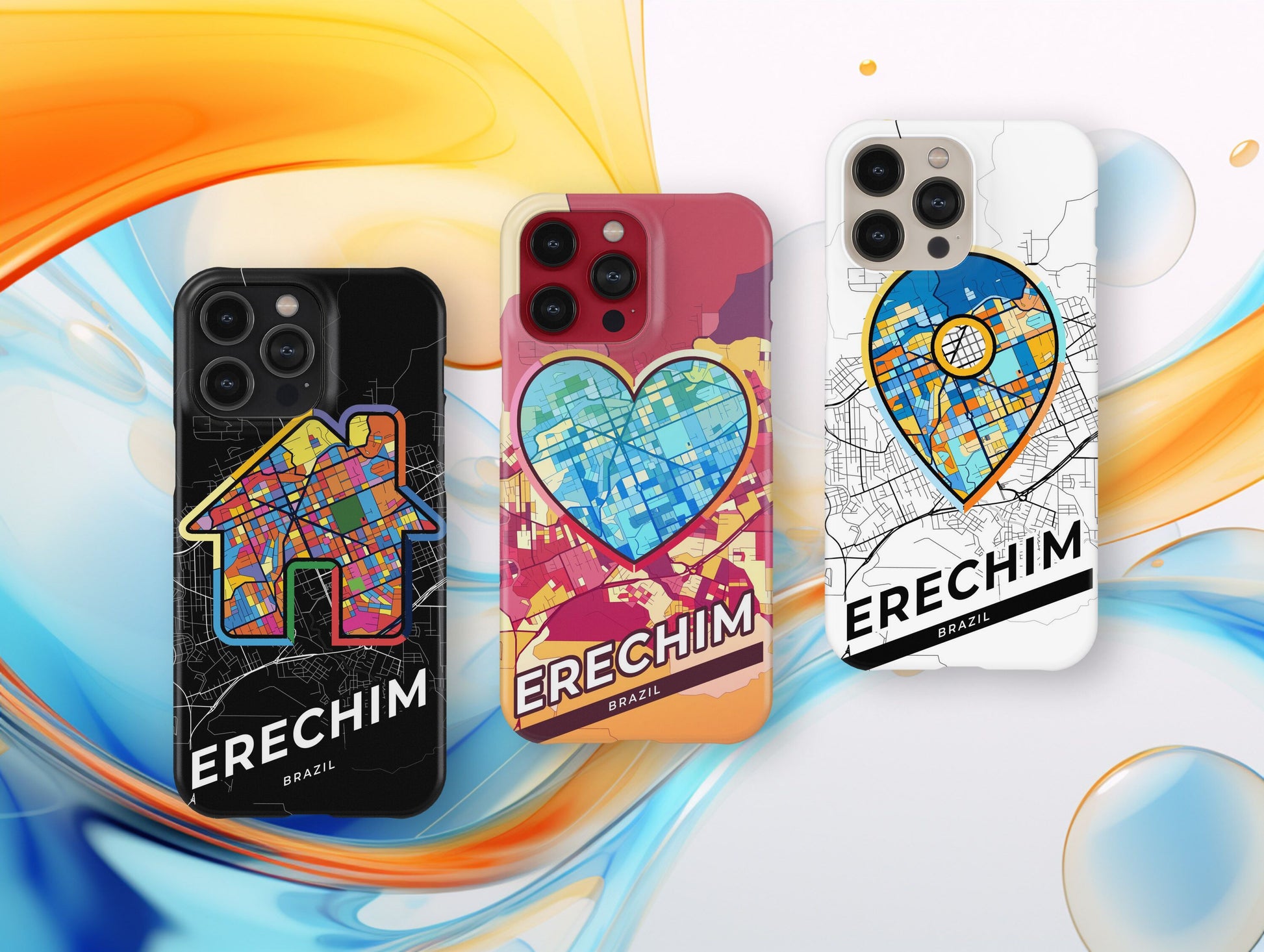 Erechim Brazil slim phone case with colorful icon. Birthday, wedding or housewarming gift. Couple match cases.