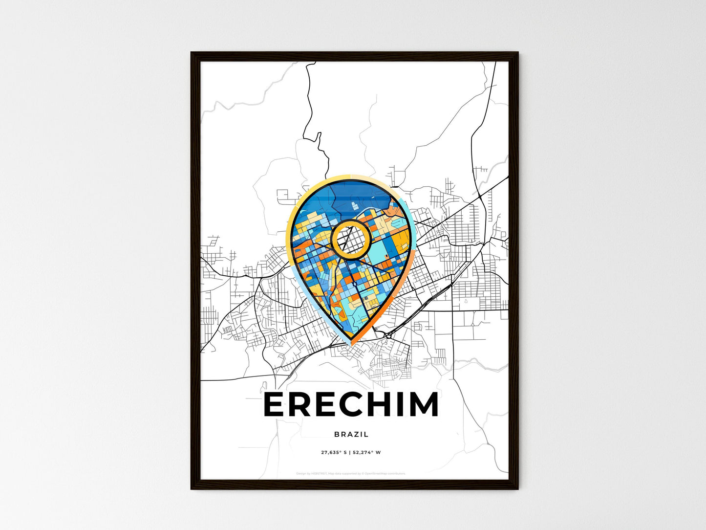 Erechim Brazil wedding art map with pointer icon