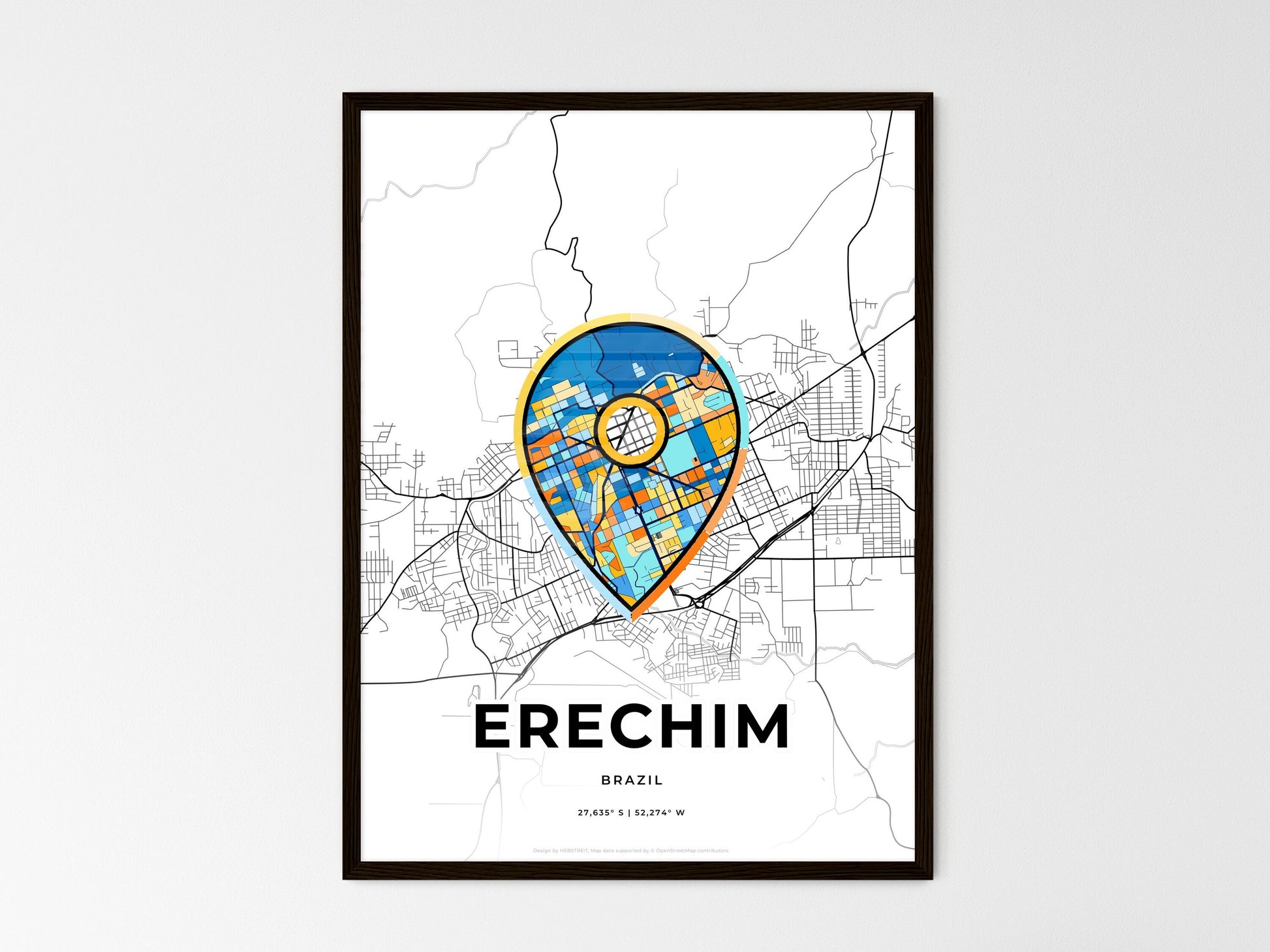 Erechim Brazil wedding art map with pointer icon