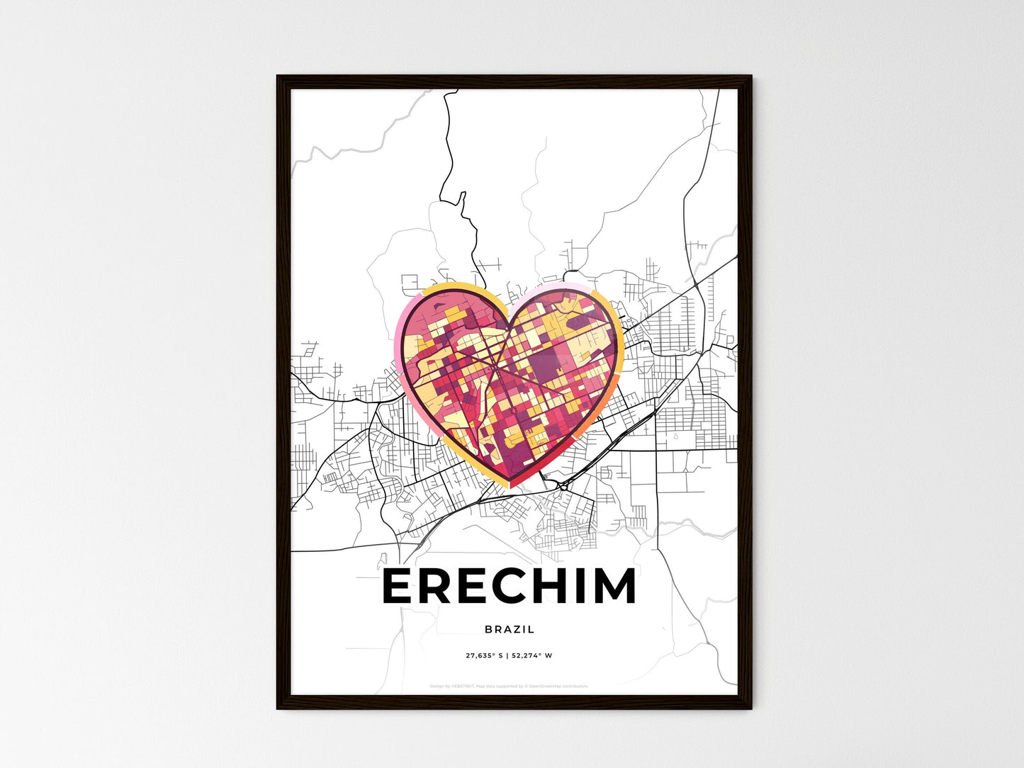 Erechim Brazil wedding art map with heart icon