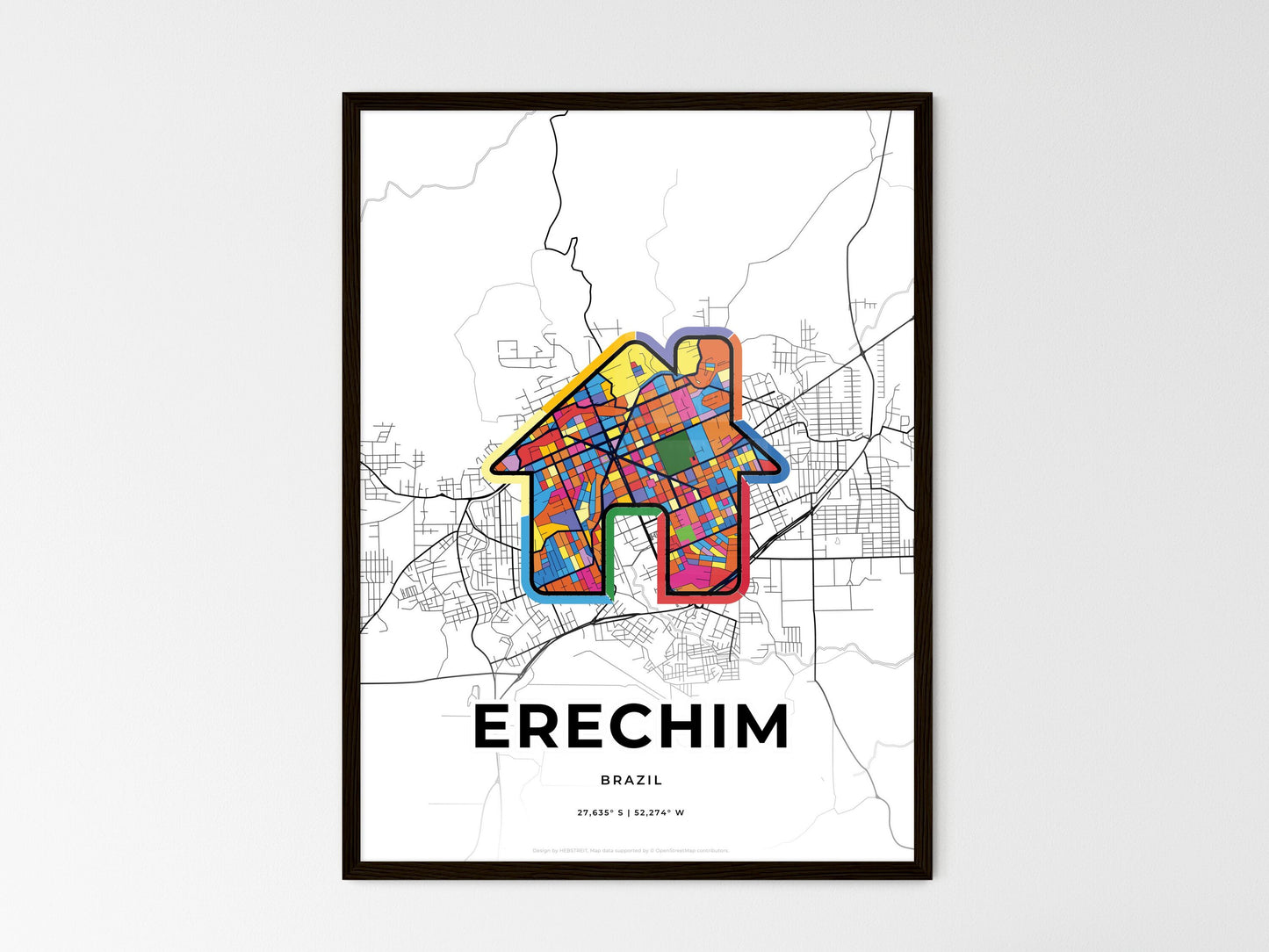 Erechim Brazil wedding art map with home icon
