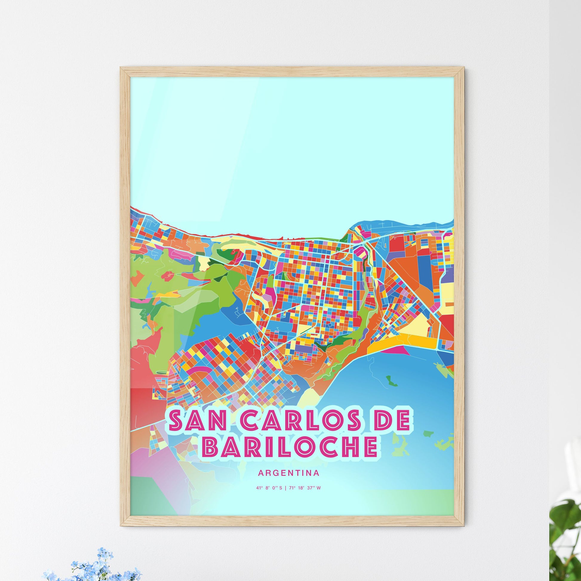 Colorful SAN CARLOS DE BARILOCHE ARGENTINA Fine Art Map Crazy Colors