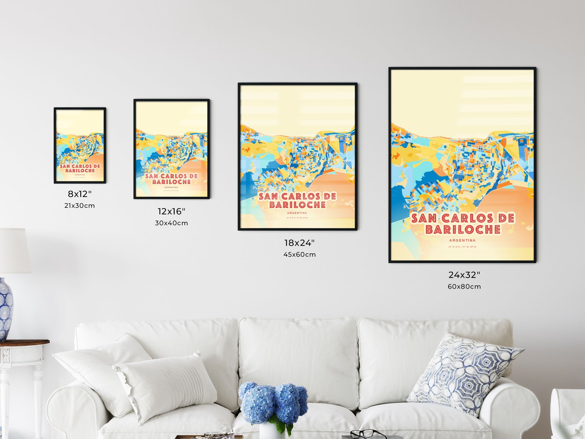 Colorful SAN CARLOS DE BARILOCHE ARGENTINA Fine Art Map Blue Orange