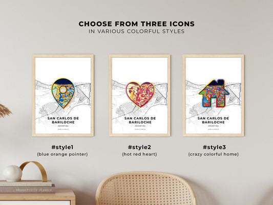 San Carlos De Bariloche Argentina maps with colorful icons