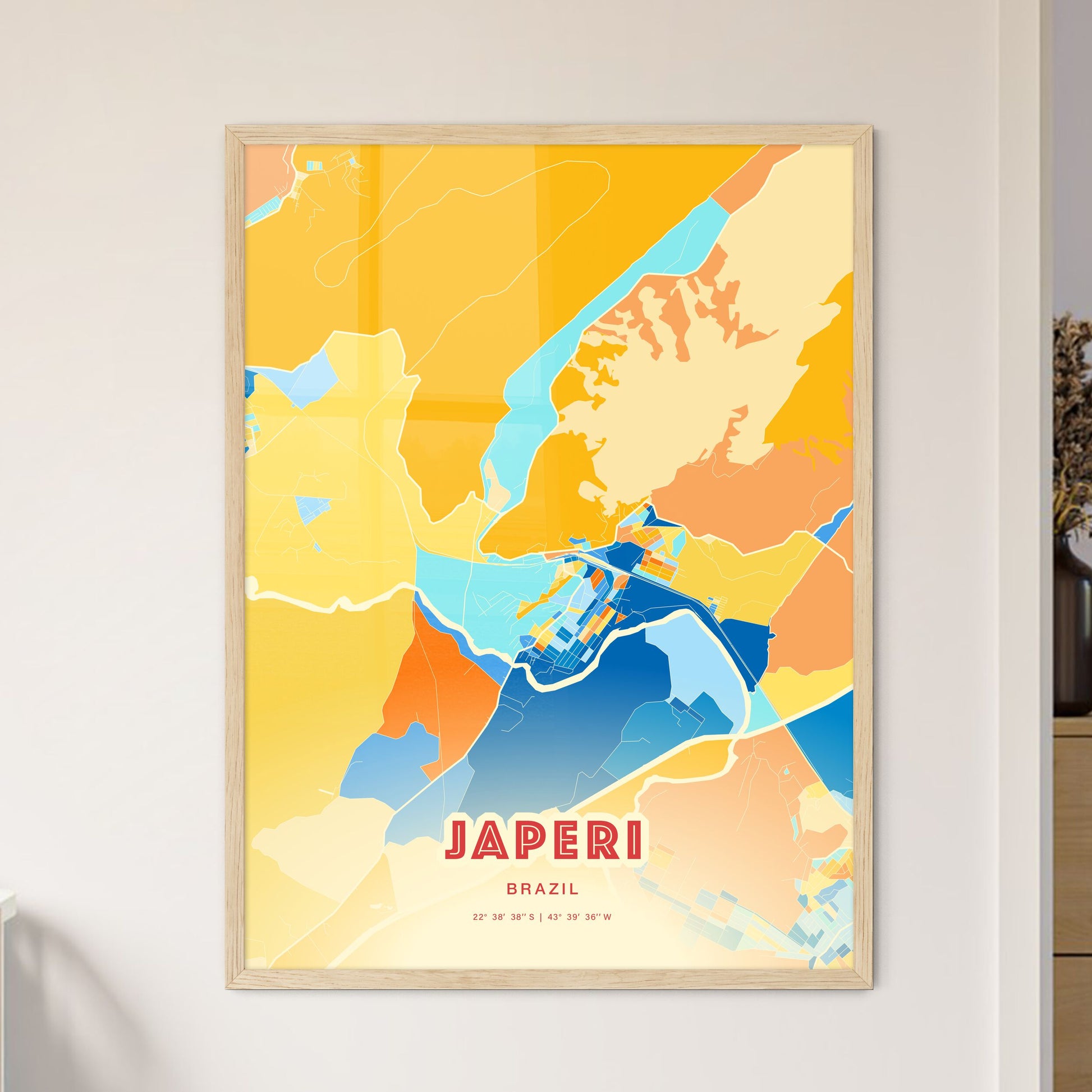 Colorful JAPERI BRAZIL Fine Art Map Blue Orange