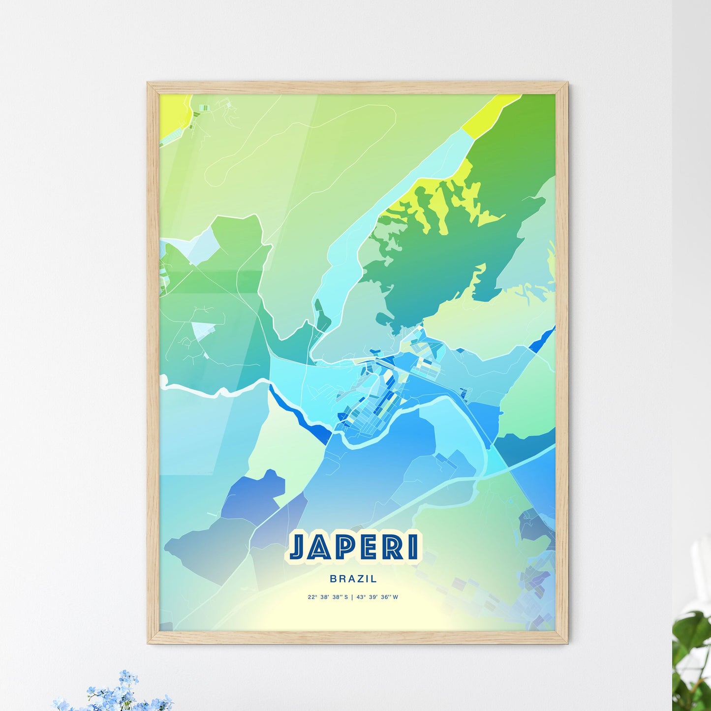 Colorful JAPERI BRAZIL Fine Art Map Cool Blue