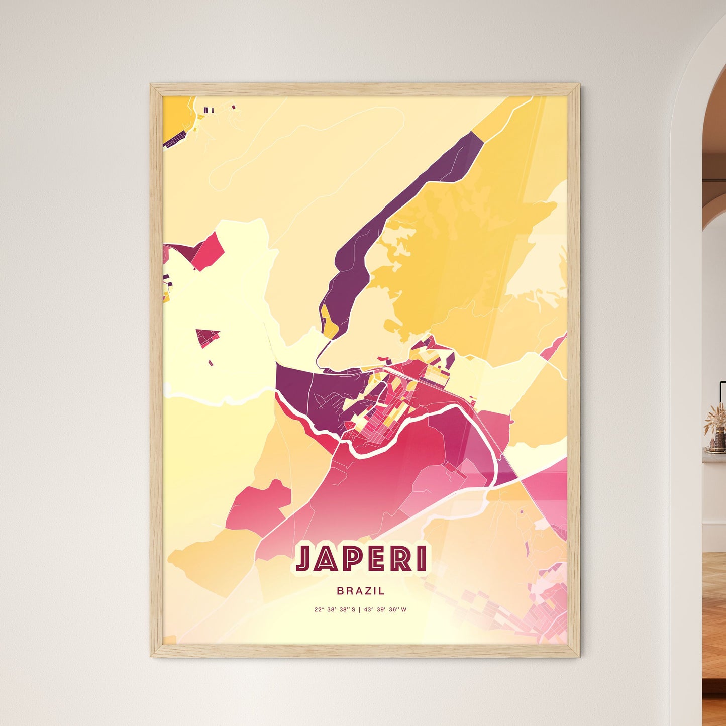 Colorful JAPERI BRAZIL Fine Art Map Hot Red