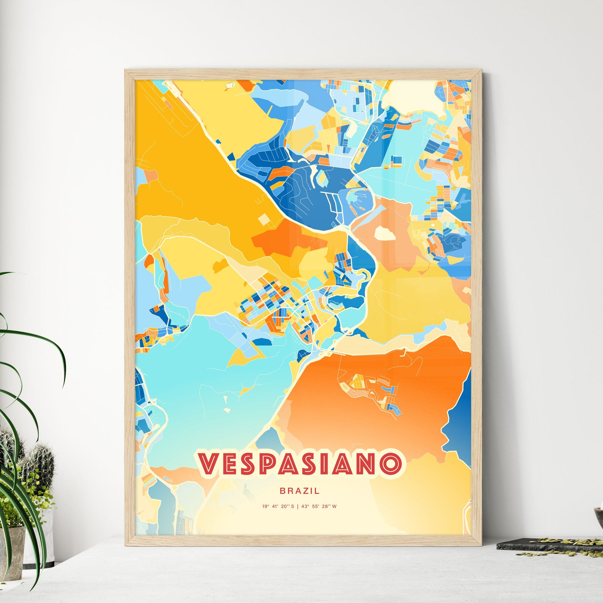 Colorful VESPASIANO BRAZIL Fine Art Map Blue Orange