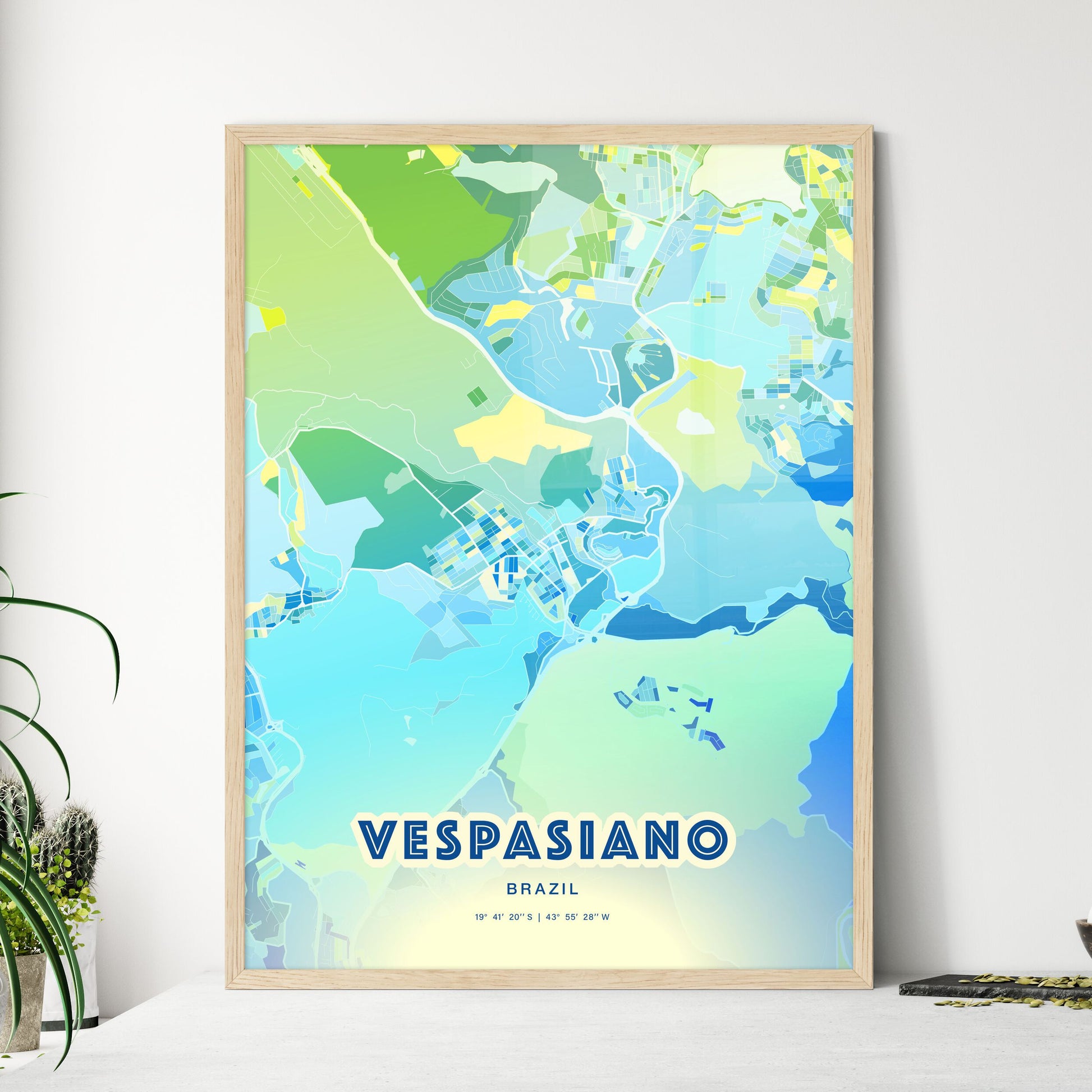 Colorful VESPASIANO BRAZIL Fine Art Map Cool Blue