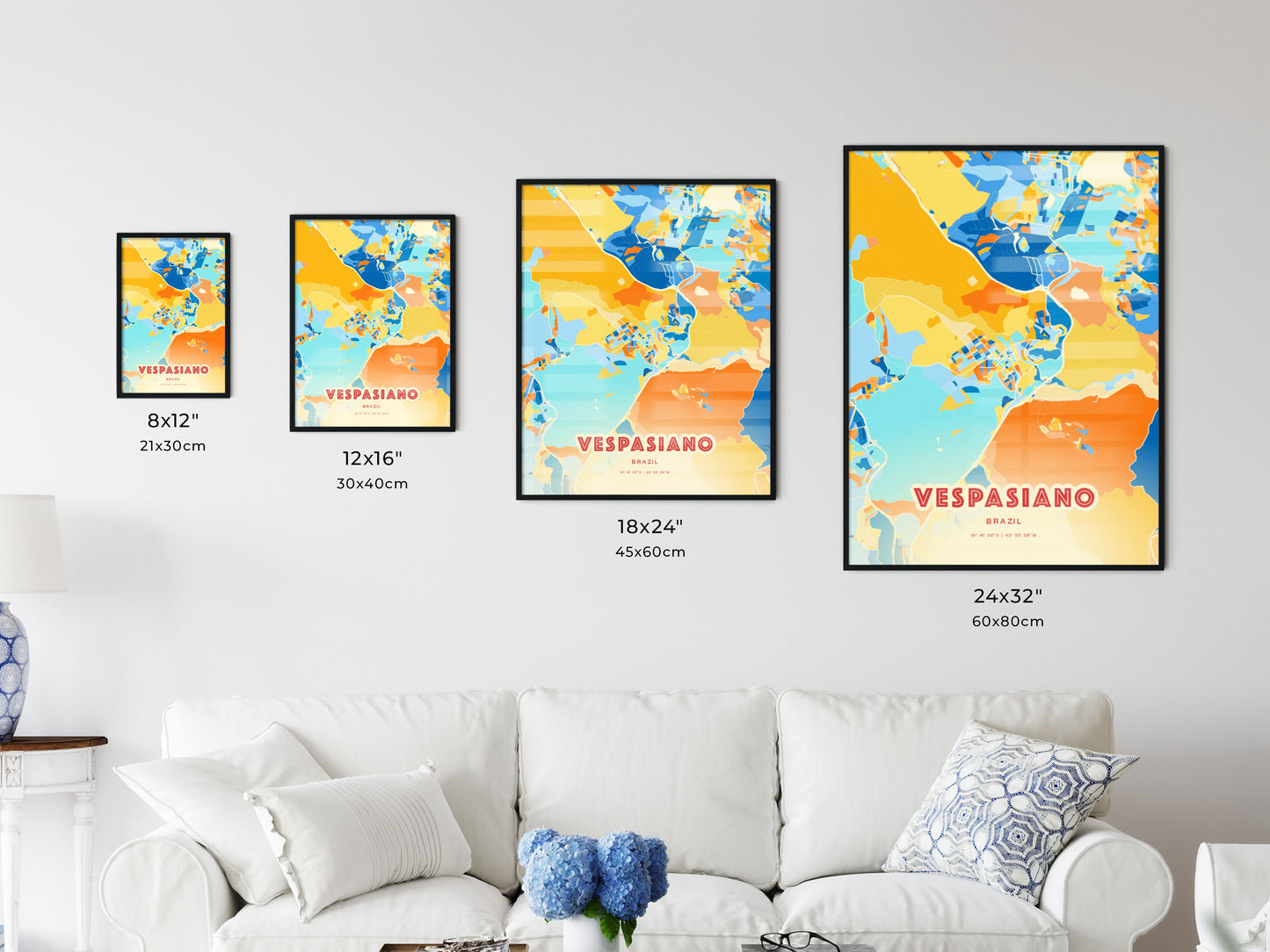 Colorful VESPASIANO BRAZIL Fine Art Map Blue Orange