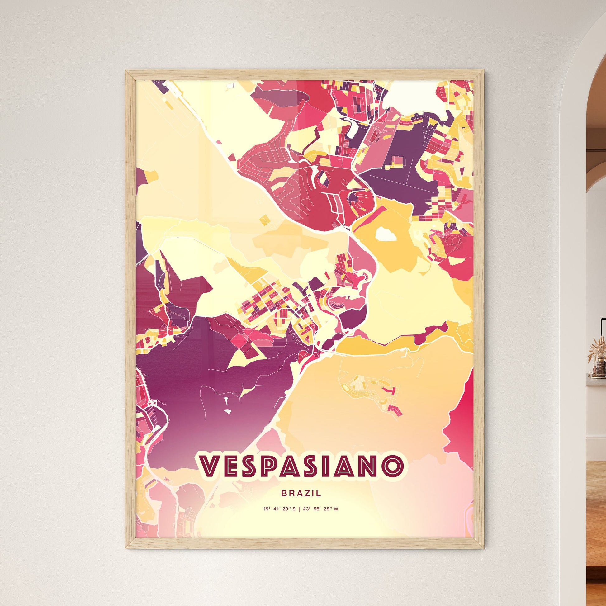 Colorful VESPASIANO BRAZIL Fine Art Map Hot Red